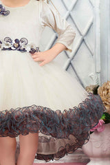 White Frock With Floral And Ruffled Embellished For Girls