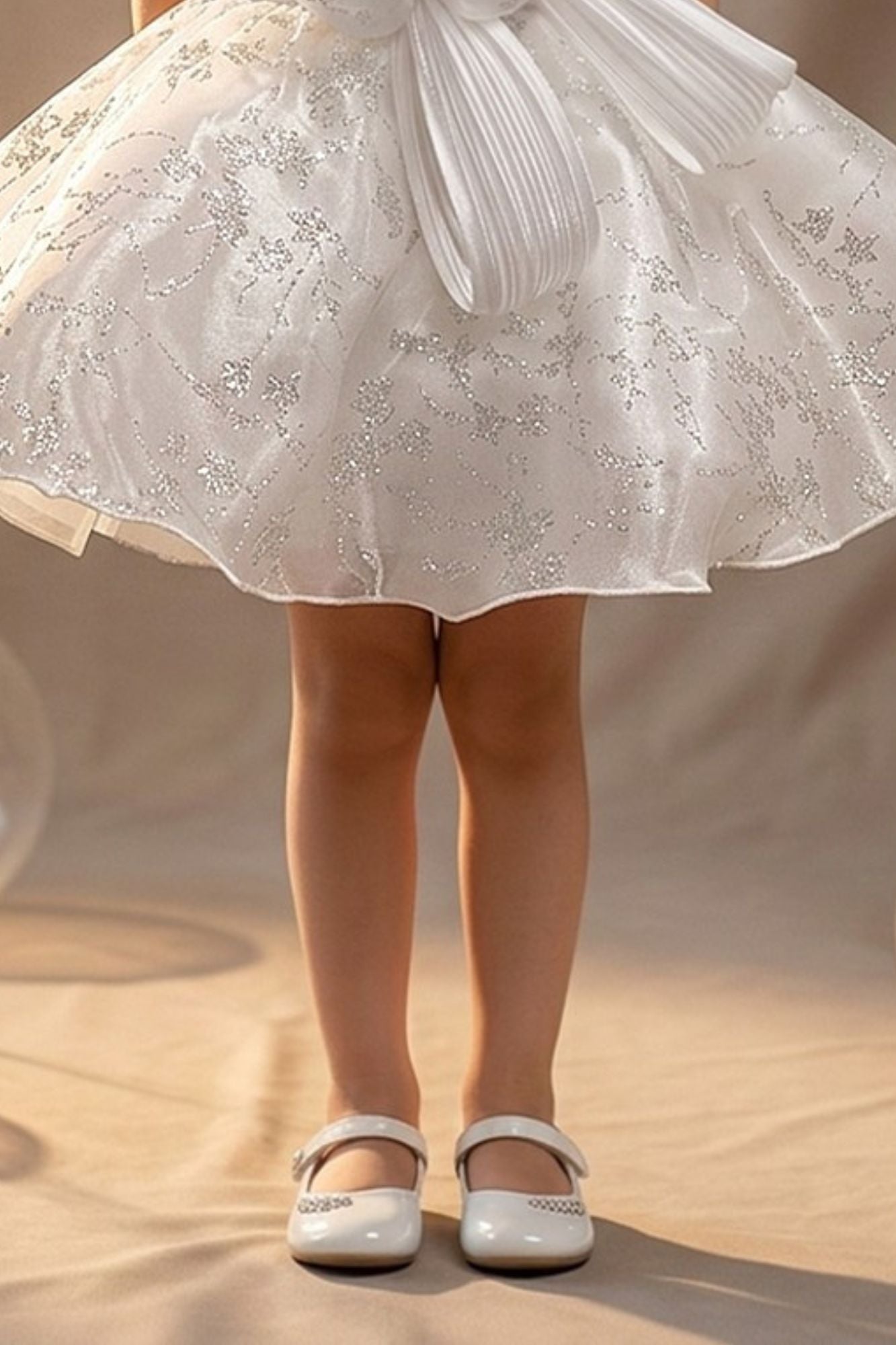 Girls White 3D Floral Party Dress