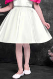 Off-White Party Wear Frock with Pink Bow Appliqué And Flared Skirt For Girls