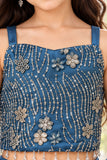 Blue Sequin Embellished Mermaid Lehenga Set For Girls