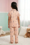 Girls Peach Paris Print  Night Suit Set