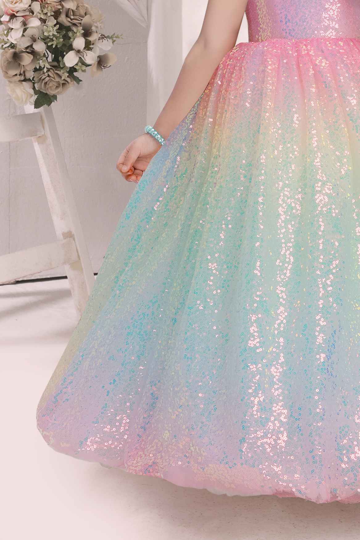 Multicolor Sequin Gown With Bow Embellishment For Girls Lagorii Kids Multicolor Sequin Gown With Bow Embellishment For Girls Lagorii Kids