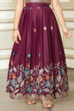 Dark Purple Floral Embroidered Ethnic Lehenga Choli for Girls