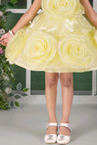 Blooming Princess Yellow Rosette Embellished Party Frock For Girls
