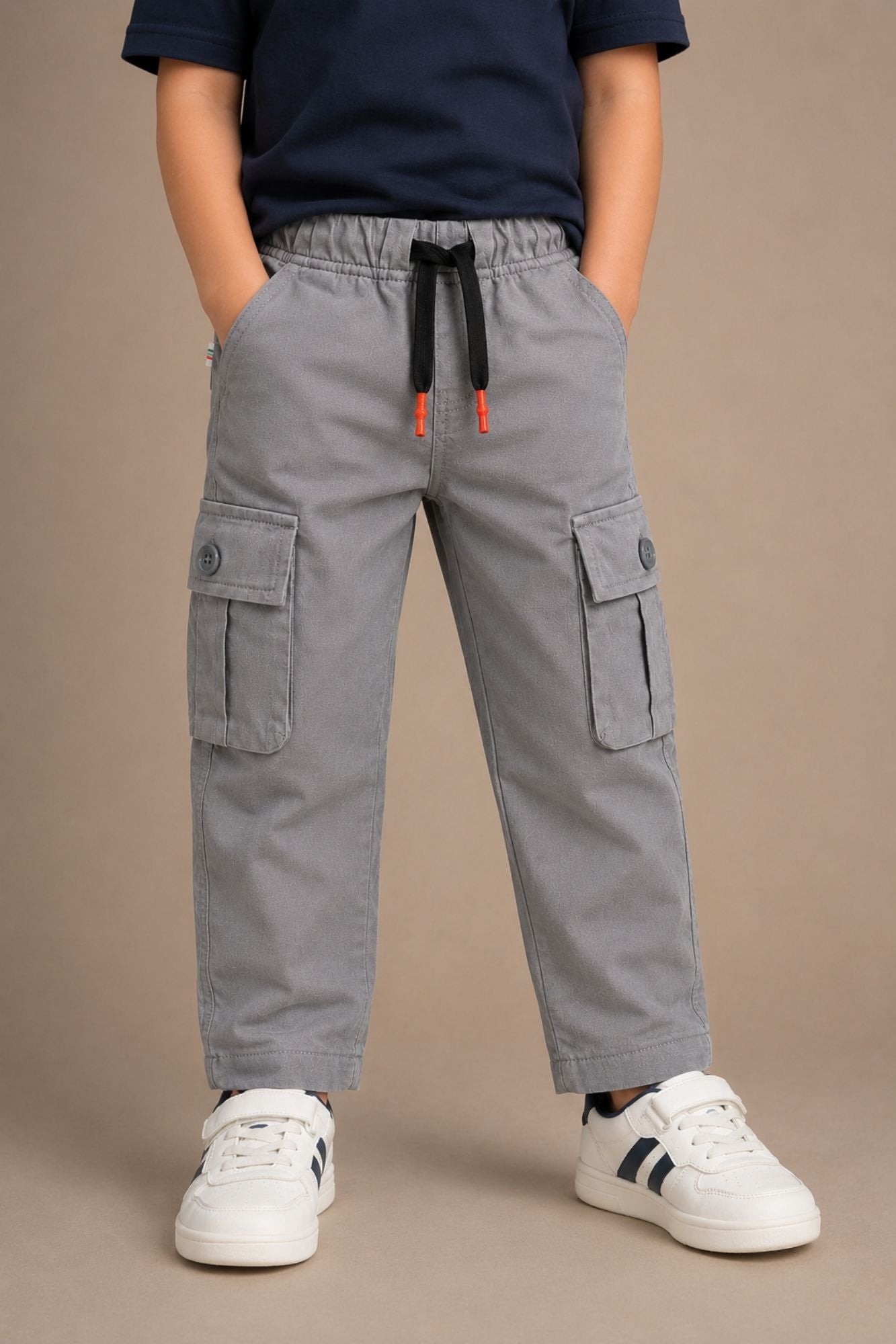 Grey Cargo Pants with Drawstring Waist