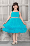 Turquoise Blue Princess Party Frock With Ruffled Layers And Sparkle Waist For Girls