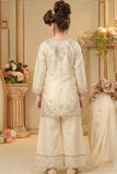 Cream Embroidered Palazzo Set with Dupatta for Girls