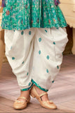 Green Printed And Sequin Top With Dhoti Bottom Set For Girls
