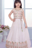 Cream Embroidered Lehenga Choli with Dupatta For Girls