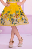 Royal Elephant Motif Yellow Embroidered Ethnic Skirt & Top Set For Girls