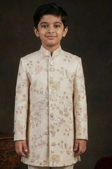 Boys Cream Bandhgala Jodhpuri Set With Intricate Floral Embroidery