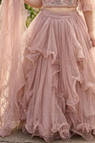 Dusty Pink Floral Ruffle Lehenga Choli for Girls