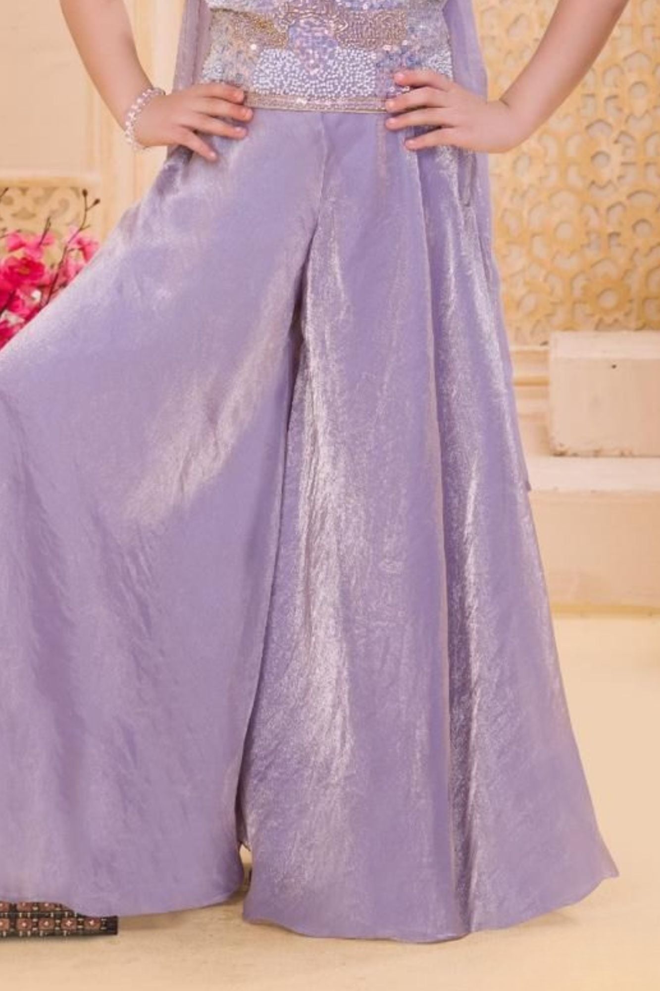 Lavender Embroidered Palazzo Set For Girls