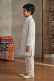 White Embroidered Indo Western Sherwani Set For Boys