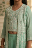 Pista Green Embroidered Palazzo Set with Jacket For Girls