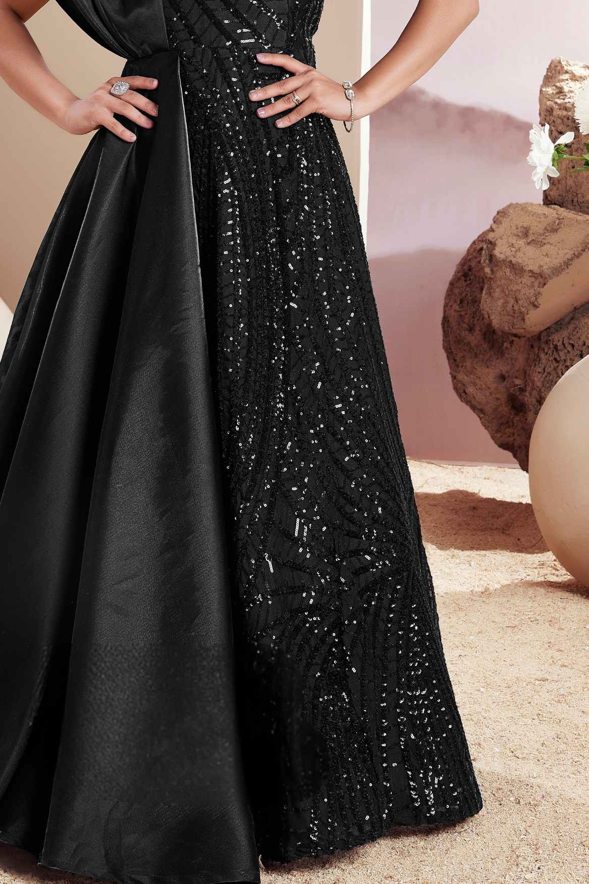 Designer Black Sequined Partywear Gown For Girls