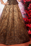 Golden Brown Sequined Partywear Gown For Girls