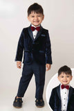 White Shirt With Navy Blue Blazer And Pant Set For Boys