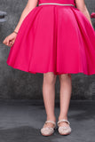 Hot Pink Off-Shoulder Bow Party Wear Frock with Matching Hat For Girls