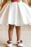 Girls Cream 3D Floral Applique Party Wear Frock