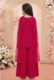 Rani Pink Palazzo Set With Embroidered Multicolor Peplum Top For Girls