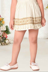 Chic Beige Sleeveless And Thread Embroidered Dress For Girls