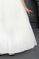 White Gown Embellished With Butterfly And Stone For Girls