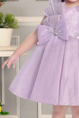 Lavender Frock With Bow Embellished For Girls