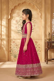 Girls Rani Pink Embroidered Lehenga Choli with Dupatta