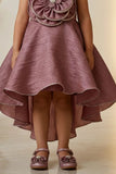 Girls Copper High Low Party Frock with 3D Floral Applique