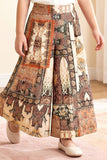 Elegant Ivory Top And Ethnic Print Wide-Leg Co-Ord Set for Girls