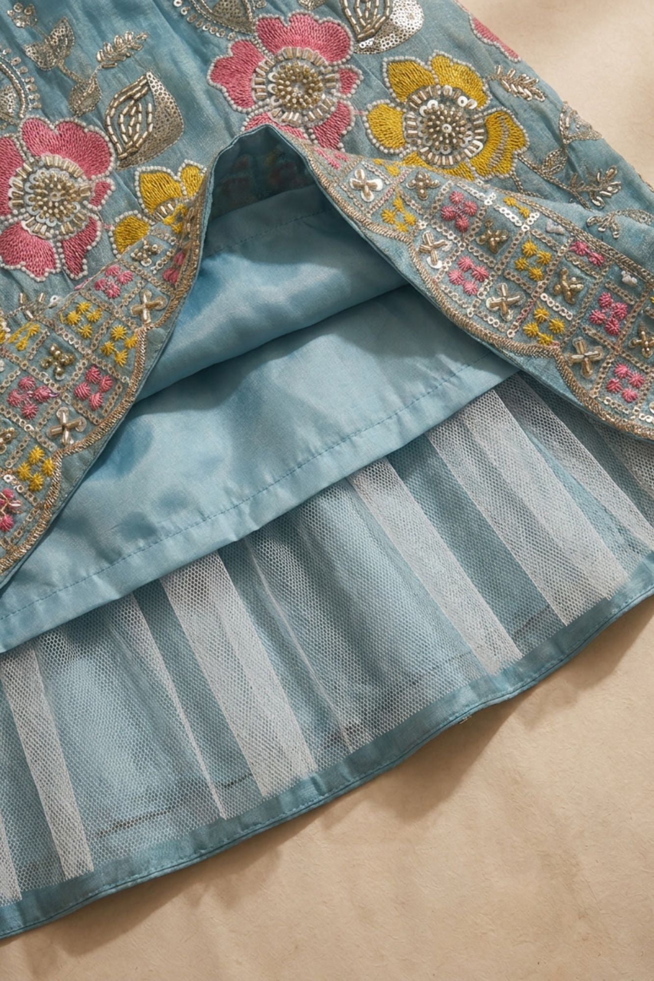 Dusty Blue Floral Embellished Lehenga Choli Set