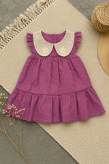 Adorable Girls Mauve Leaf Print Dress with Contrast Peter Pan Collar