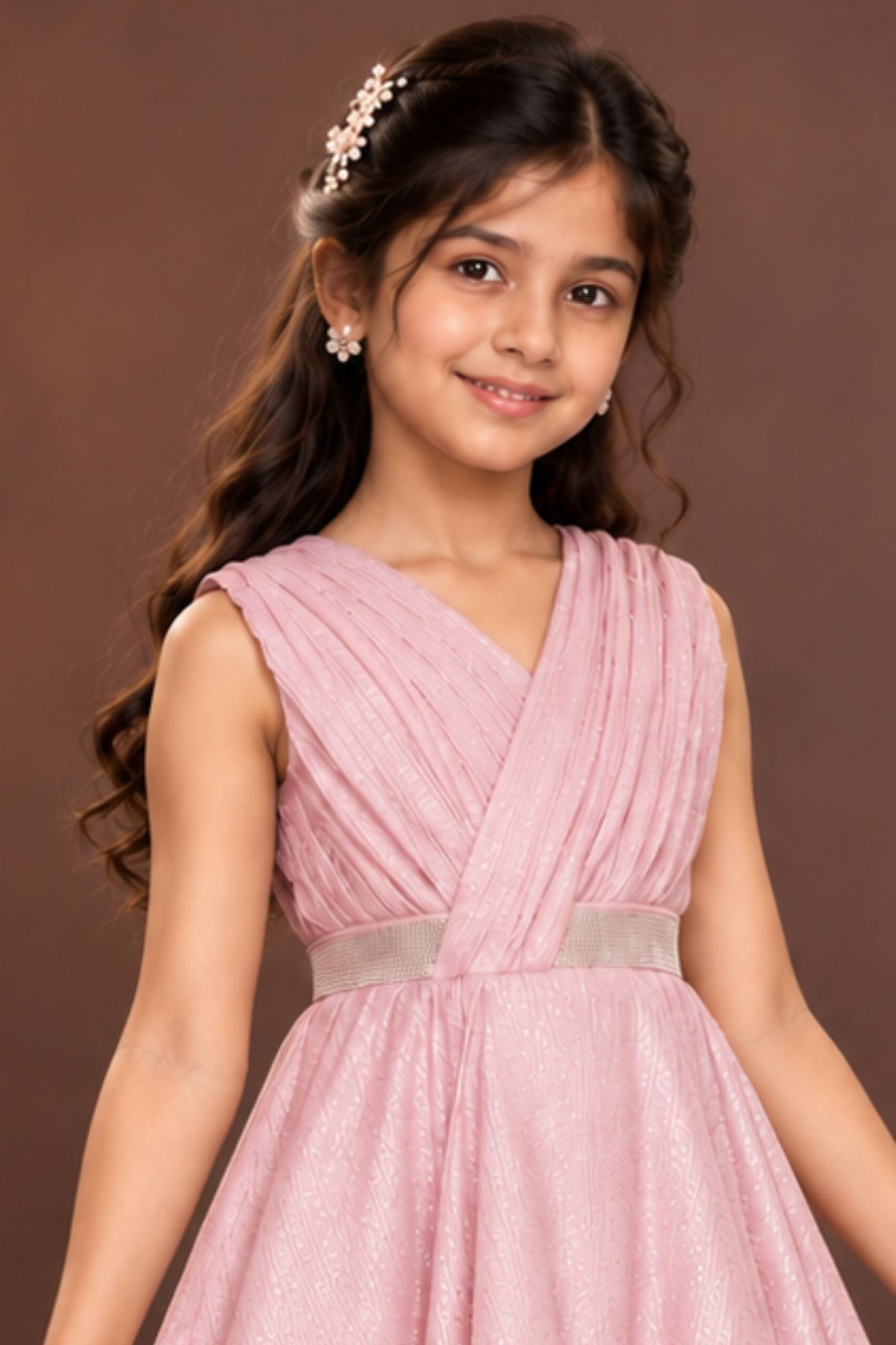 Blush Pink Shimmer Party Gown For Girls