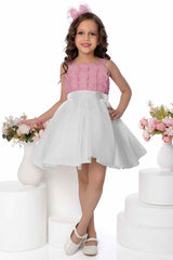 Onion Pink Sleeveless Pleated Frock With Hair Band For Girls