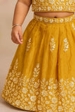 Mustard Yellow Embroidered Lehenga Choli Set For Girls