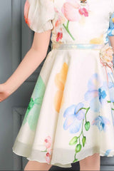 Off White Casual Floral Printed Frock For Girls