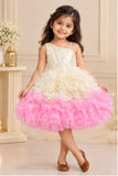 Girls Sequin Embellished Ivory & Pink Ruffle Party Dress