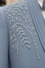 Boys Sky Blue Embellished Coat Suit With Waistcoat And Bow Tie