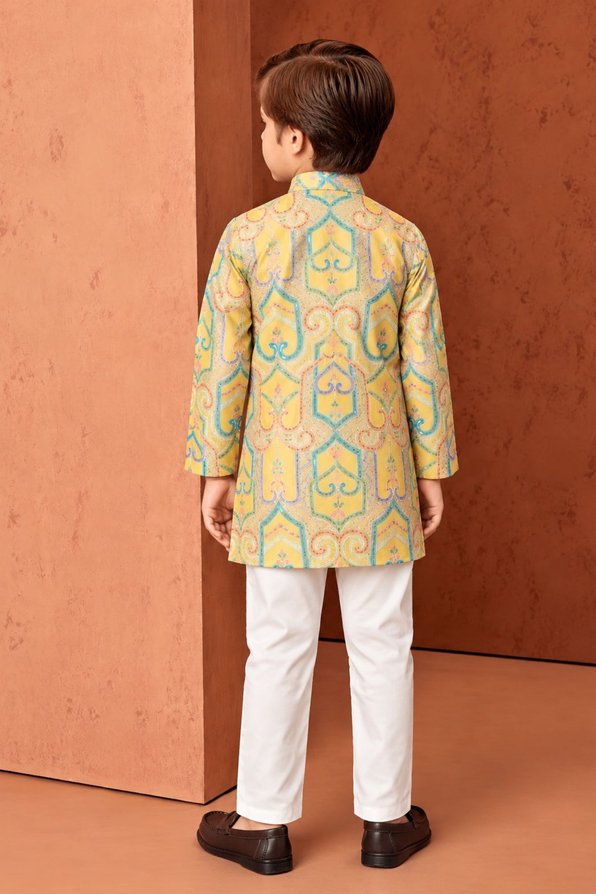 Boys Yellow Multicolor Sequin Embellished Kurta Set
