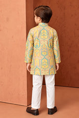Boys Yellow Multicolor Sequin Embellished Kurta Set