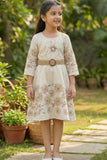 Ivory Floral Embroidered Dress with Waist Band For Girls