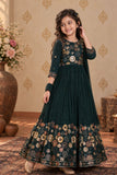 Classic Navy Blue Sequins Embroidery Ethnic Gown For Girl