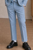 Boys Sky Blue Embellished Coat Suit With Waistcoat And Bow Tie
