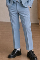 Boys Sky Blue Embellished Coat Suit With Waistcoat And Bow Tie