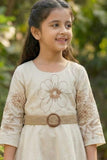 Ivory Floral Embroidered Dress with Waist Band For Girls
