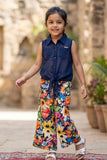 Navy Blue Top With Pants Set For Girls