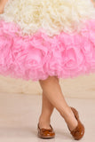 Girls Sequin Embellished Ivory & Pink Ruffle Party Dress