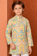 Boys Yellow Multicolor Sequin Embellished Kurta Set