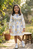 Yellow & Blue Floral Dress with Peter Pan Collar For Girls